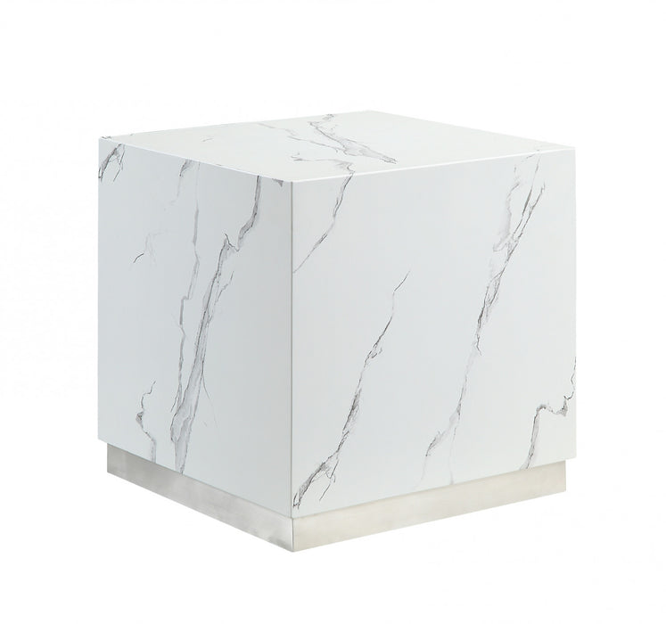 Table basse Aphrodite en faux marbre blanc et argent