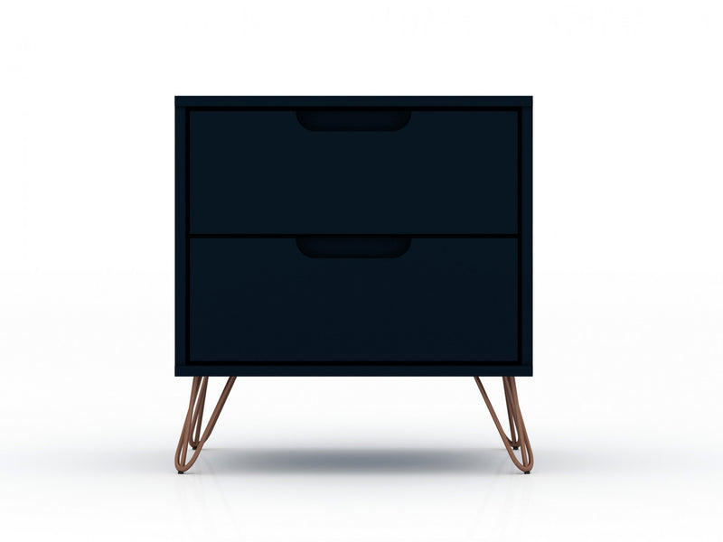 Table de nuit Rockefeller Mid-Century Modern 20\" en bleu minuit (2 tiroirs) - Lot de 2