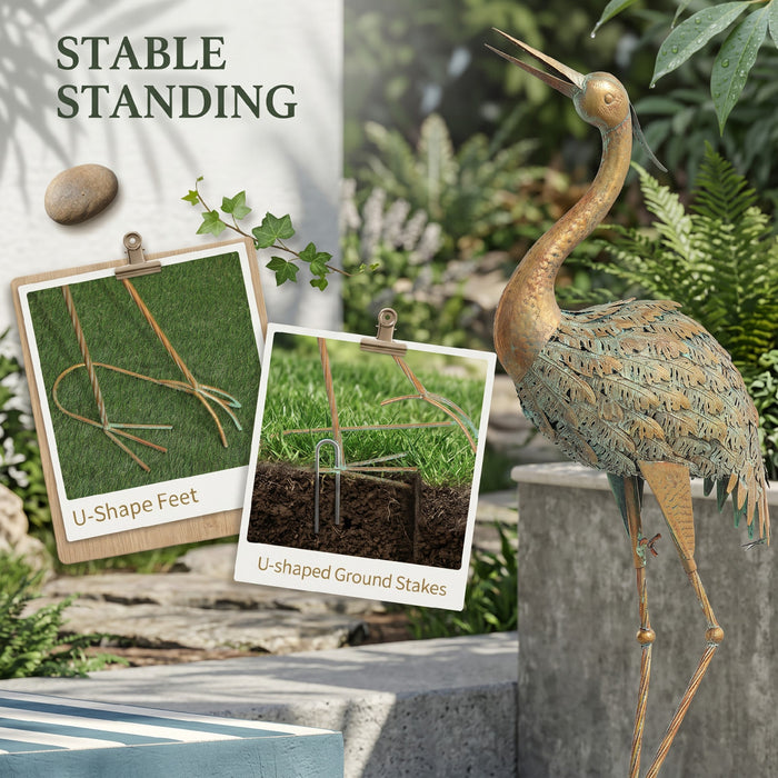 Statue de jardin Outsunny Heron, Statue d'oiseau en acier pour pelouse, Couleur melangee