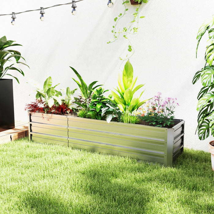 Outsunny Lit de jardin sureleve galvanise avec gants d'installation Argente