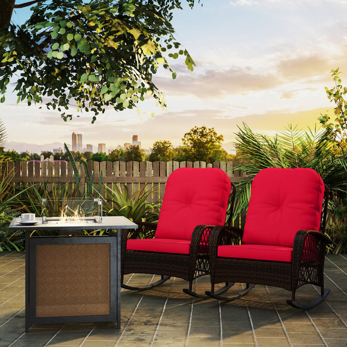 Outsunny Lot De 2 Chaises A Bascule En Rotin Avec Coussin Pour Jardin Rouge
