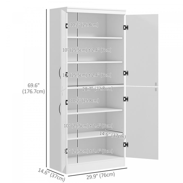 HOMCOM Armoire Garde-Manger Cuisine 6 Niveaux 4 Portes Blanc