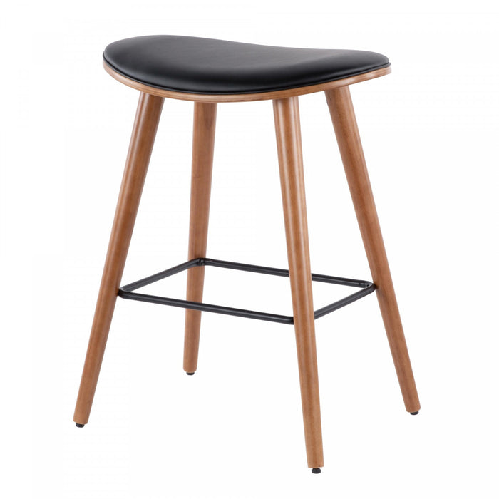 Tabouret moderne du milieu du 20e siècle Saddle de hauteur comptoir en similicuir noir - ensemble de 2