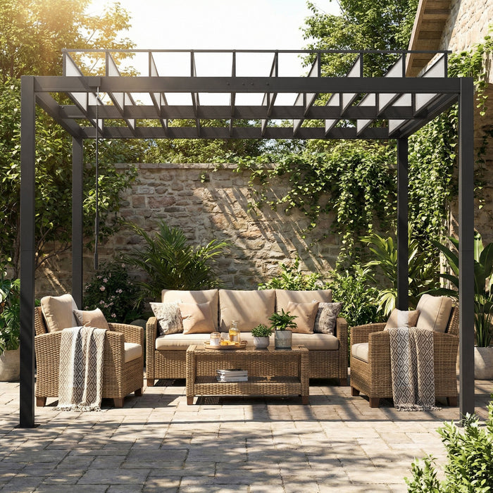 Outsunny 2,9 m x 3 m Pergola a persiennes avec toit en PC, gazebo en aluminium