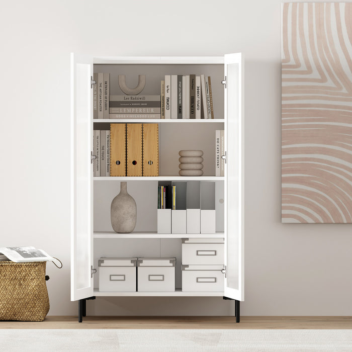 Armoire bibliotheque moderne Abbey 32\" en verre trempe blanc (4 etageres)