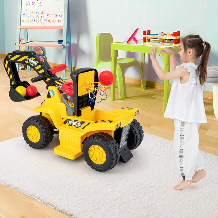 Costway 6v Electric Kids Ride Sur L'excavatrice Pretend Jouer Tracteur De Jouet W / Cercle De Basket-ball