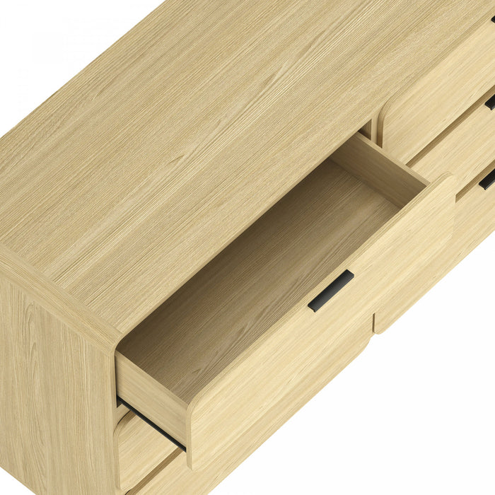 Commode moderne contemporaine Chrystie 60\" en bois naturel (6 tiroirs)