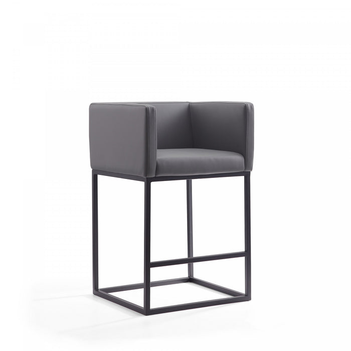 Tabouret de comptoir Embassy style milieu du siecle en metal et tissu gris - Lot de 2