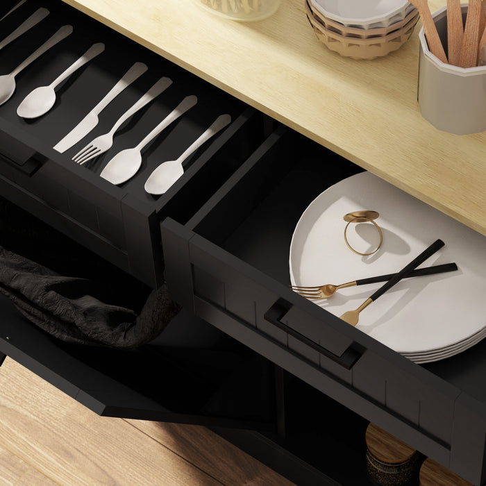 HOMCOM Poubelle inclinable, ilot de cuisine avec 2 tiroirs, noir