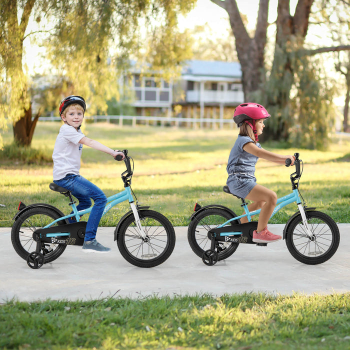 Velo Costway 16\" Pour Enfants Pour Garcons Et Filles De 4 A 7 Ans Avec Reflecteurs De Frein A Main Reglables Bleu