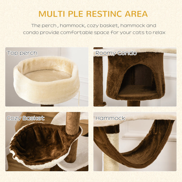 Pawhut Tour A Gratter Pour Arbre A Chat De 152,4 Cm Avec Poteau De Hamac