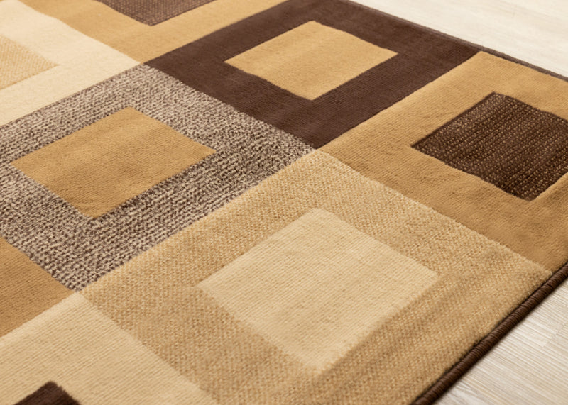 Tapis Florence a carreaux superposes marron et beige, 5'3\" x 7'5\"