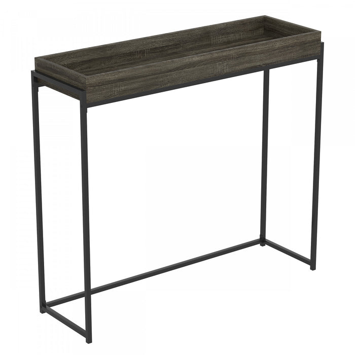 Console moderne de 40 po avec plateau encastré - gris foncé avec métal noir