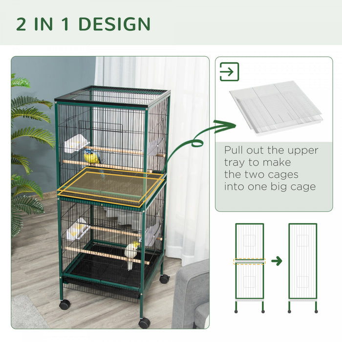 Pawhut Grande Cage A Oiseaux Avec 1,7 Pi De Largeur Pour Envergure, Voliere D'interieur Avec Design Multi-portes, Adaptee Pour Un Canari, Pinson, Conure, 55\"
