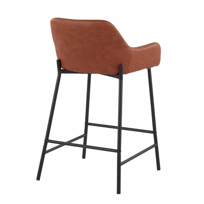 Tabouret industriel Daniella de hauteur comptoir en similicuir chameau - ensemble de 2