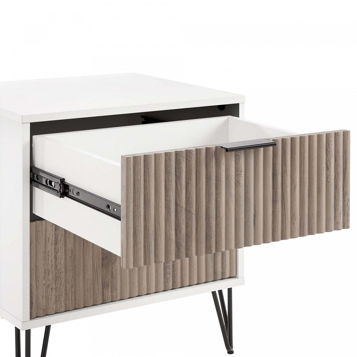 Table de nuit moderne Dumbo 20\" a cannelures, gris rustique et blanc (2 tiroirs) - Lot de 2