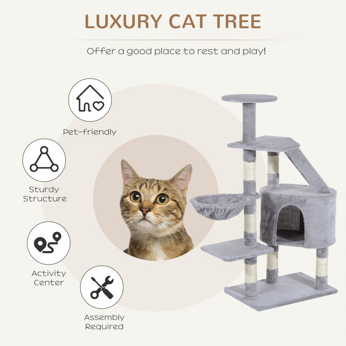 Pawhut 49'' Arbre A Chat Tour Chaton Griffoir Griffoir Grattoir Grimper Centre D'activites Maison De Jeu Meubles Pour Animaux De Compagnie Gris
