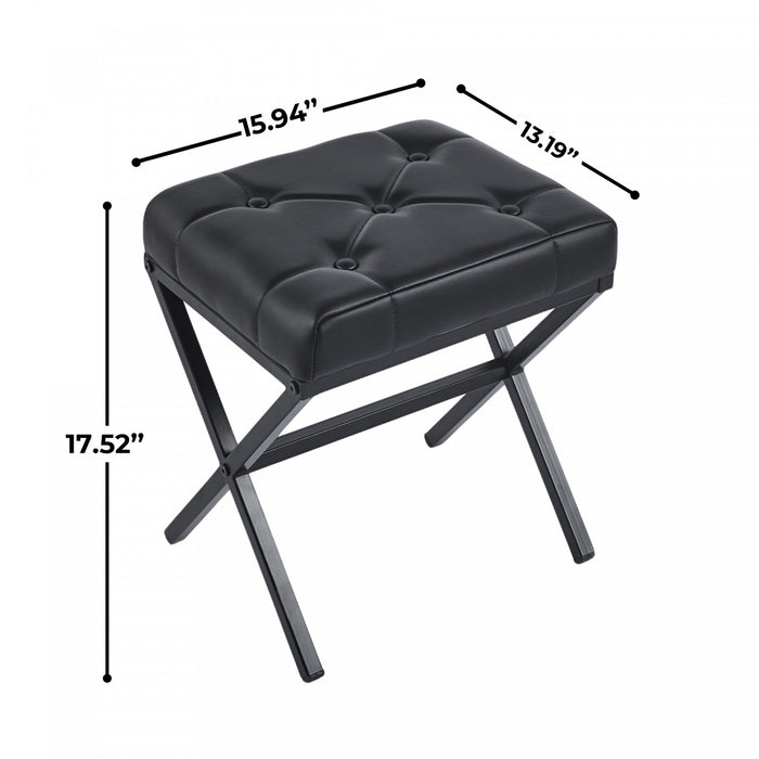 Tabouret d’appoint Liam avec coussin capitonne et pieds en metal, couleur noire