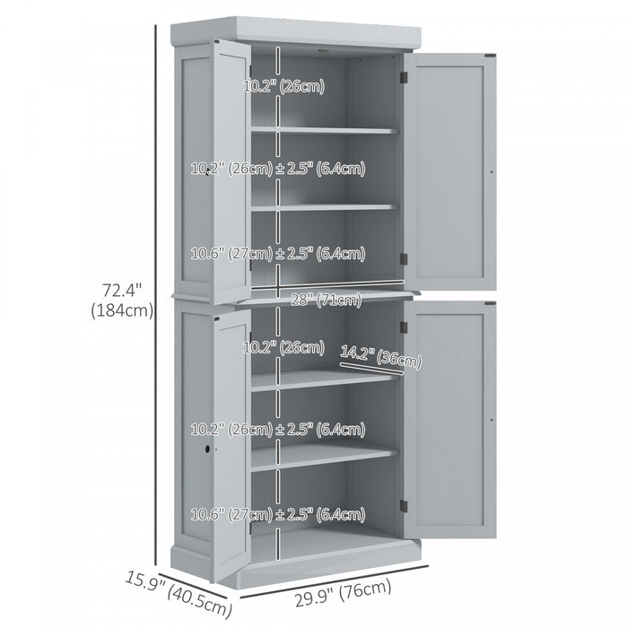 HOMCOM Garde-Manger Cuisine 4 Portes Autoportant Etageres Gris