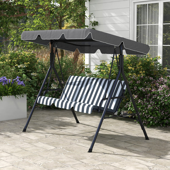 Outsunny Balancoire De Patio 3 Places Avec Auvent Reglable, Gris Et Blanc