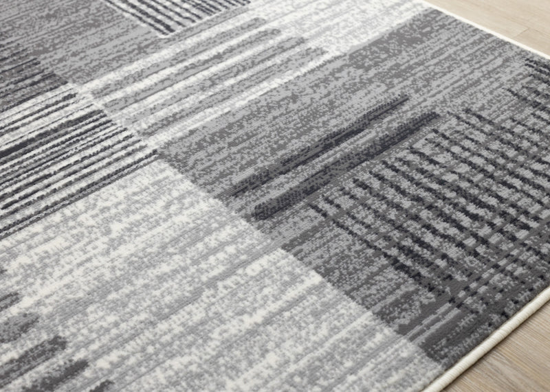 Carpette Forte blanche, grise et noire à motif de taches rayées modernes - 7 pi 9 po x 10 pi 6 po
