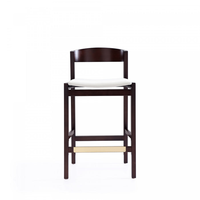 Tabouret de comptoir en bois rembourre style Klismos mi-siecle moderne en ivoire - Lot de 3