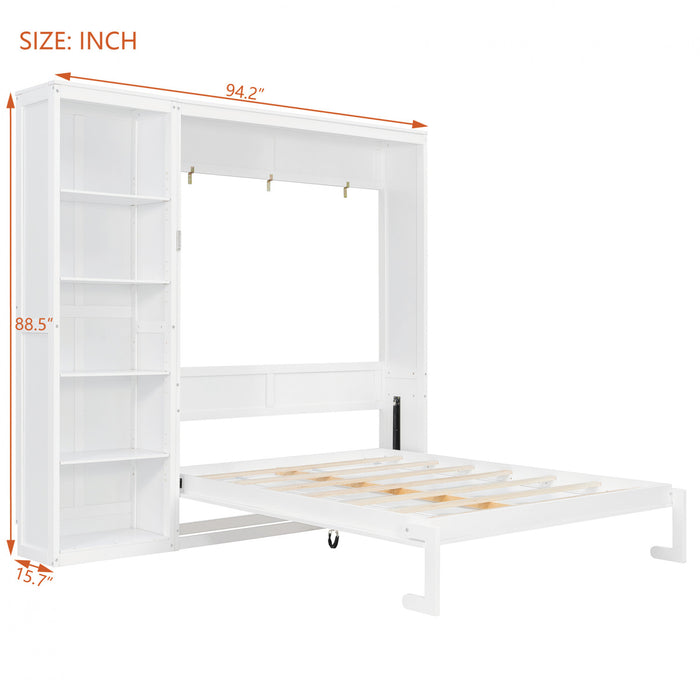 Jessie Lit escamotable mural multifonction avec etageres, Taille Queen, Blanc