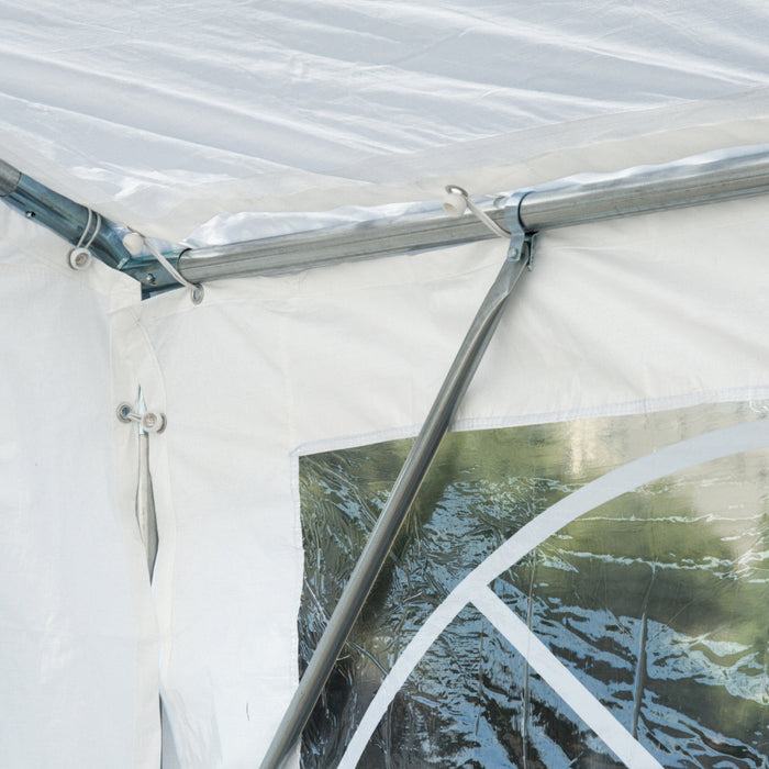 Outsunny 13'x26' Abri D'auto Exterieur Robuste, Tente D'evenement De Fete Patio Gazebo Canopee Avec 4 Parois Laterales, Blanc