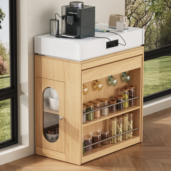 Table a manger extensible Logan avec plateau pliant et tiroirs de rangement, couleur naturelle