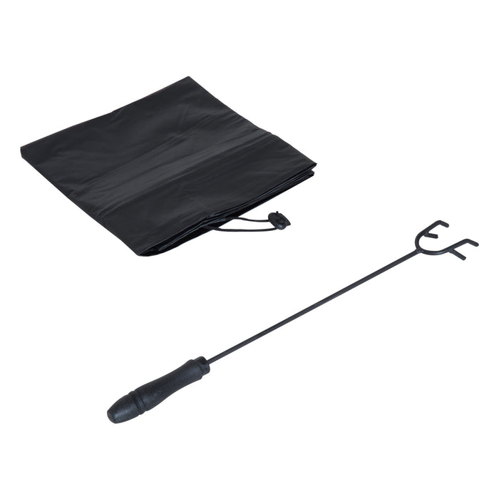 Outsunny Brasero Cheminee Foyer Exterieur Dim 86l X 86l X 54h Cm Grille A Charbon Couvercle Tisonnier Metal Noir