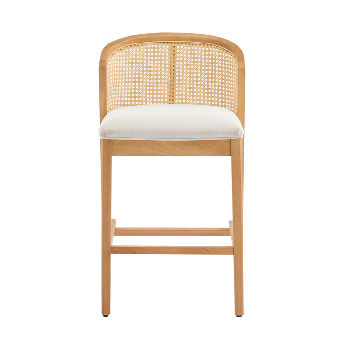 Tatti – Lot de 2 tabourets de comptoir en bois d’hevea avec dossier en cannage, couleur beige