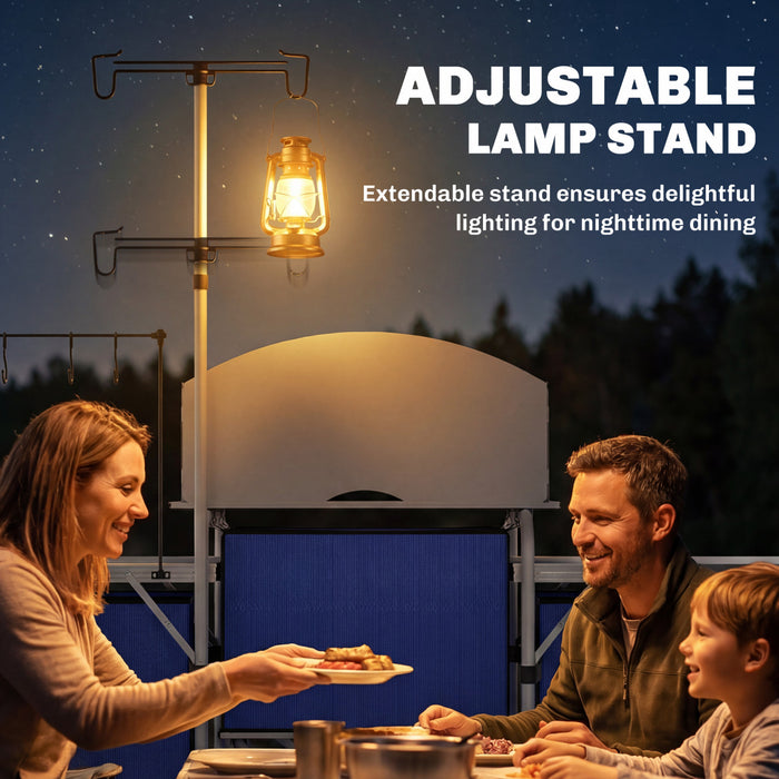 Outsunny Cuisine de camping pliante avec armoires en tissu pare-brise, bleu