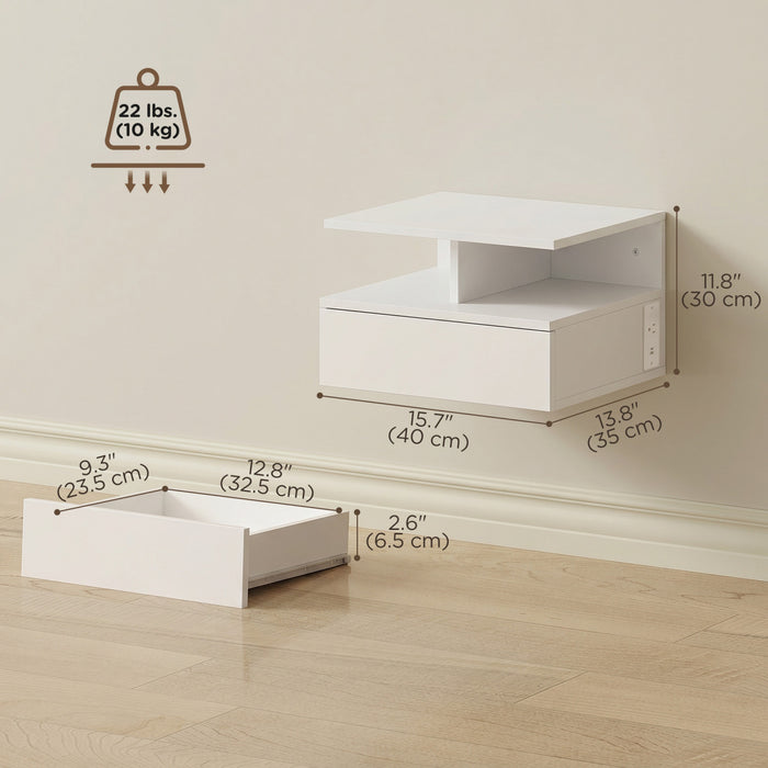 HOMCOM Lot de 2 Tables de Chevet Flottantes avec Prises de Courant