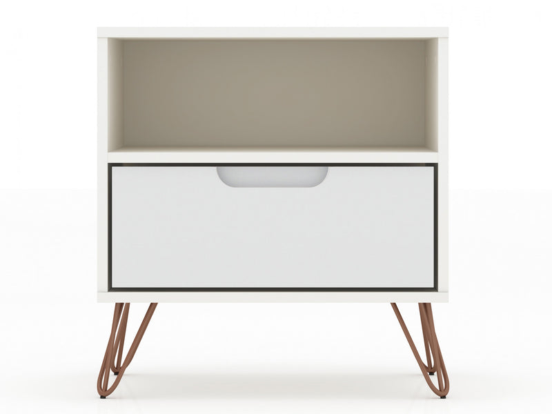 Table de nuit Rockefeller Mid-Century Modern 20\" en blanc (1 tiroir) - Lot de 2