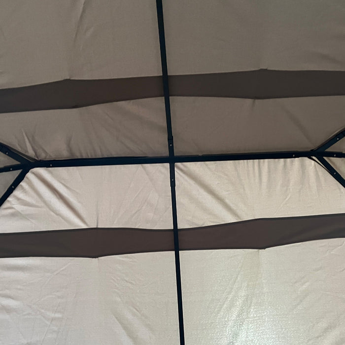 Outsunny 13'x 10' Terrasse Exterieure Gazebo Pavillon De Jardin Arriere-cour Auvent Tente De Fete Abri D'ete Pare-soleil Avec Cadre En Acier Et Rideaux Kaki