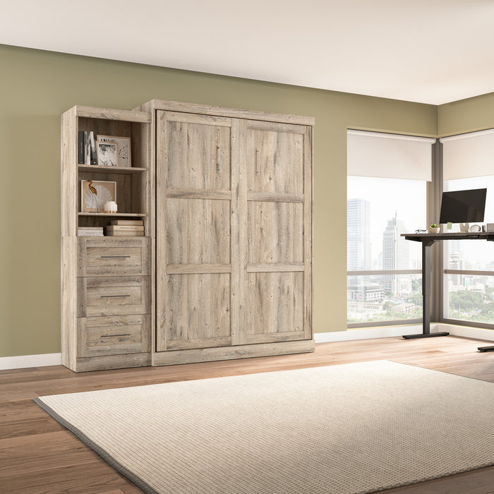 Grand lit escamotable mural Pur de Bestar de 90 po avec tablettes et tiroirs - brun rustique