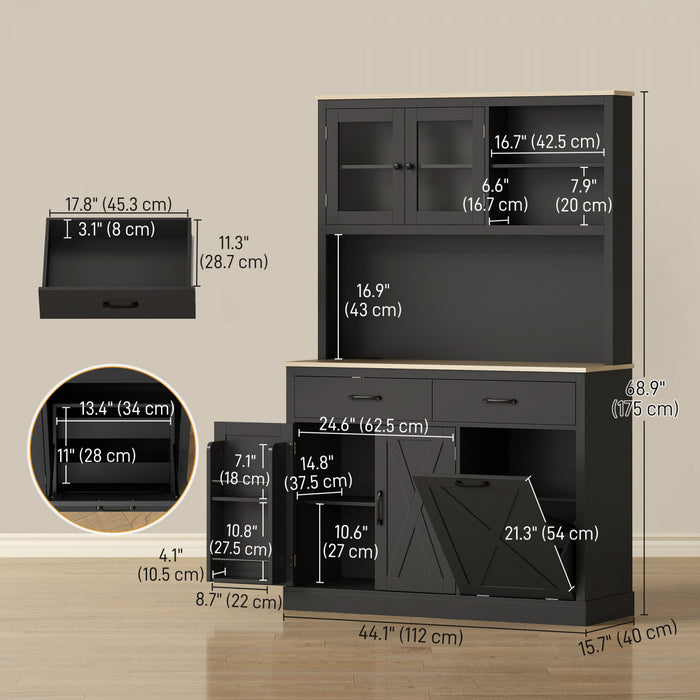 HOMCOM Armoire de cuisine 69\" avec station de charge, noir