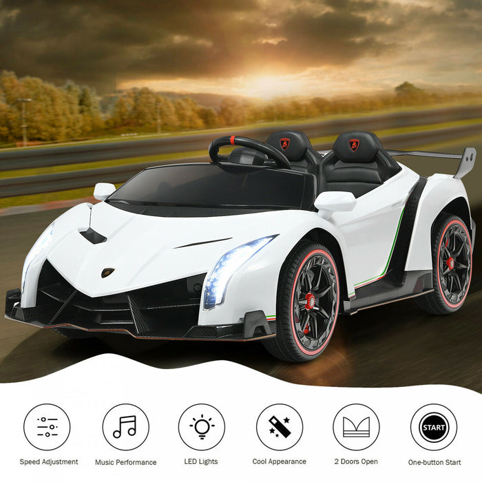 Costway 12v 2-siege Lamborghini Enfants Sous Licence Rouler Sur La Voiture W / Rc & Swing Fonction Blanche