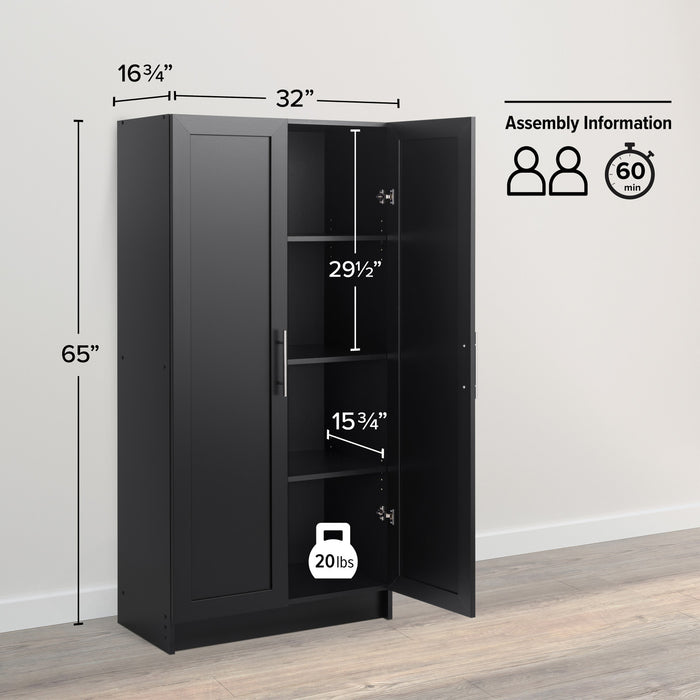 Armoire d’appoint de rangement Elite avec portes à panneaux et 3 tablettes - noire