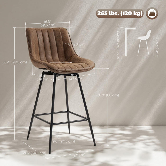 HOMCOM Lot de 2 tabourets de bar 27\", hauteur comptoir en similicuir Marron
