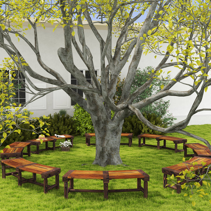 Outsunny Banc D'arbre De Jardin Rond En Bois Avec Siege A Lattes, Marron