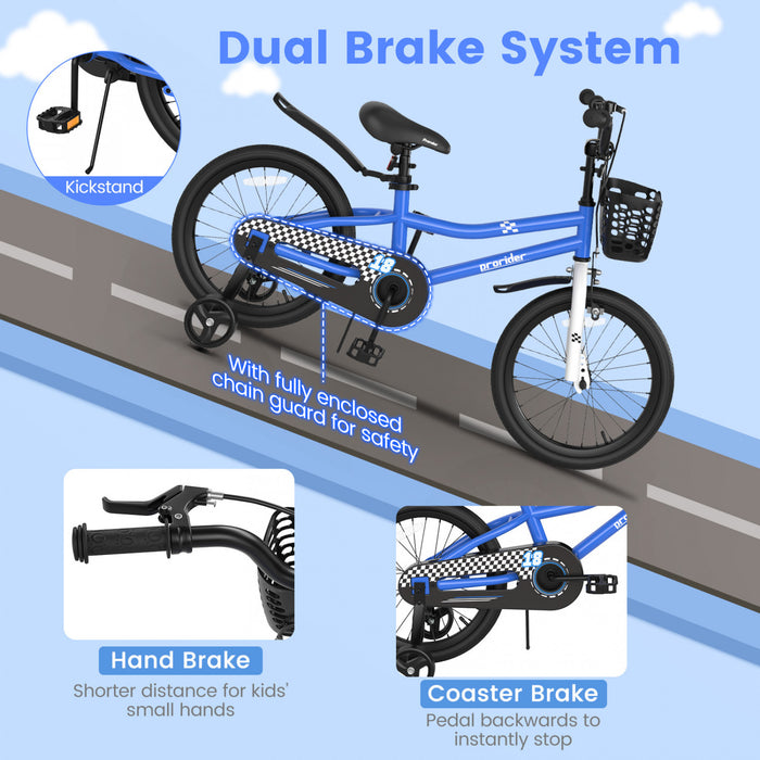 Velo Costway 18\" Pour Enfants Avec Roues D'entrainement Amovibles Et Panier Pour 4-8 Ans Bleu