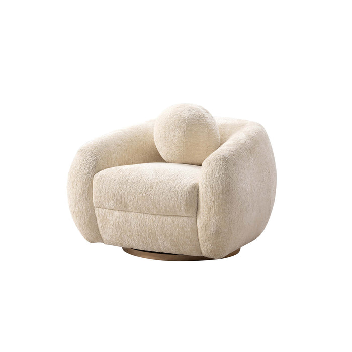 Fauteuil lounge Tribeca style mid-century en chenille creme - Lot de 2