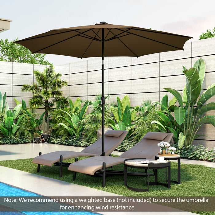 Costway Parasol de marche de patio 10 FT avec 112 LED solaire, inclinaison avec manivelle, exterieur couleur cafe