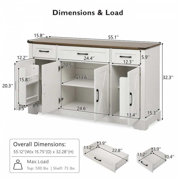 Buffet De Rangement Ryan 55\" Avec Etageres A Portes Et Station Café - Blanc