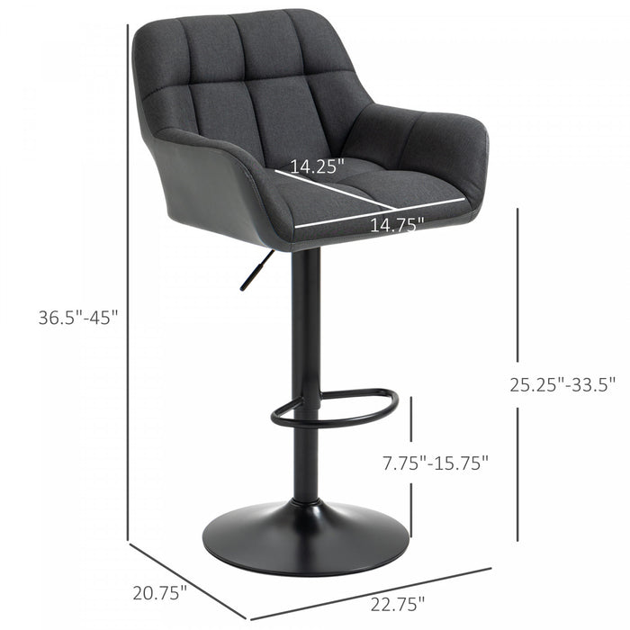 HOMCOM 2 Tabourets de Bar Reglables Pivotants Tissu Capitonne