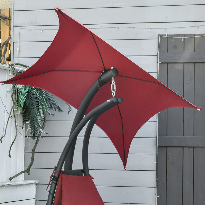 Outsunny Chaise Flottante Chaise De Balancoire De Porche D'exterieur Hamac Suspendu Siege Inclinable Avec Support En Arc Et Parasol A Auvent Rouge Vin