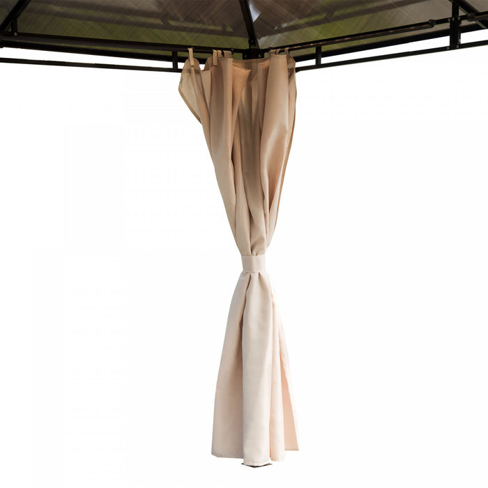 Outsunny Pavillon De Jardin Tonnelle Rigide Dim. 12'l X 9.75'l X 8.75'h Rideaux Lateraux Anti-uv Beige Acier Noir Polycarbonate