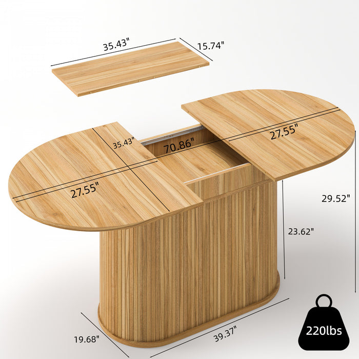 Noah Table a manger ovale extensible avec pieds rayes, brun clair