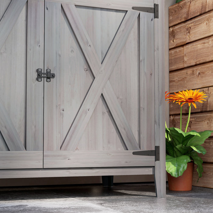 Outsunny Armoire De Rangement Exterieure En Bois Avec Etagere